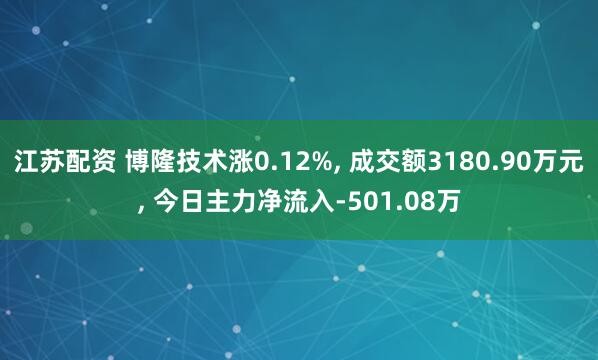 江苏配资 博隆技术涨0.12%, 成交额3180.90万元, 今日主力净流入-501.08万